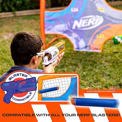 Miniatura 5 de NERF Mini portería de fútbol para niños + objetivo de tiro, portería de fútbol portátil desplegable Proshot con objetivo integrado, portería 2 en 1