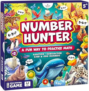 Number Hunter Math Board Game: Addition & Subtraction Adventure for Kids 4-8, Educational STEM for Kindergarten, 1st-3rd Grade, Homeschool