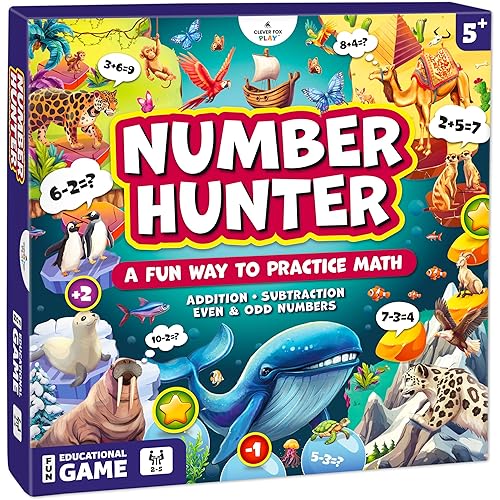 Number Hunter Math Board Game – Addition & Subtraction Adventure for Kids Ages 4-8 – Fun Educational STEM Game for Kindergarten, 1st-3rd Grade, Homeschool & Family Game Night
