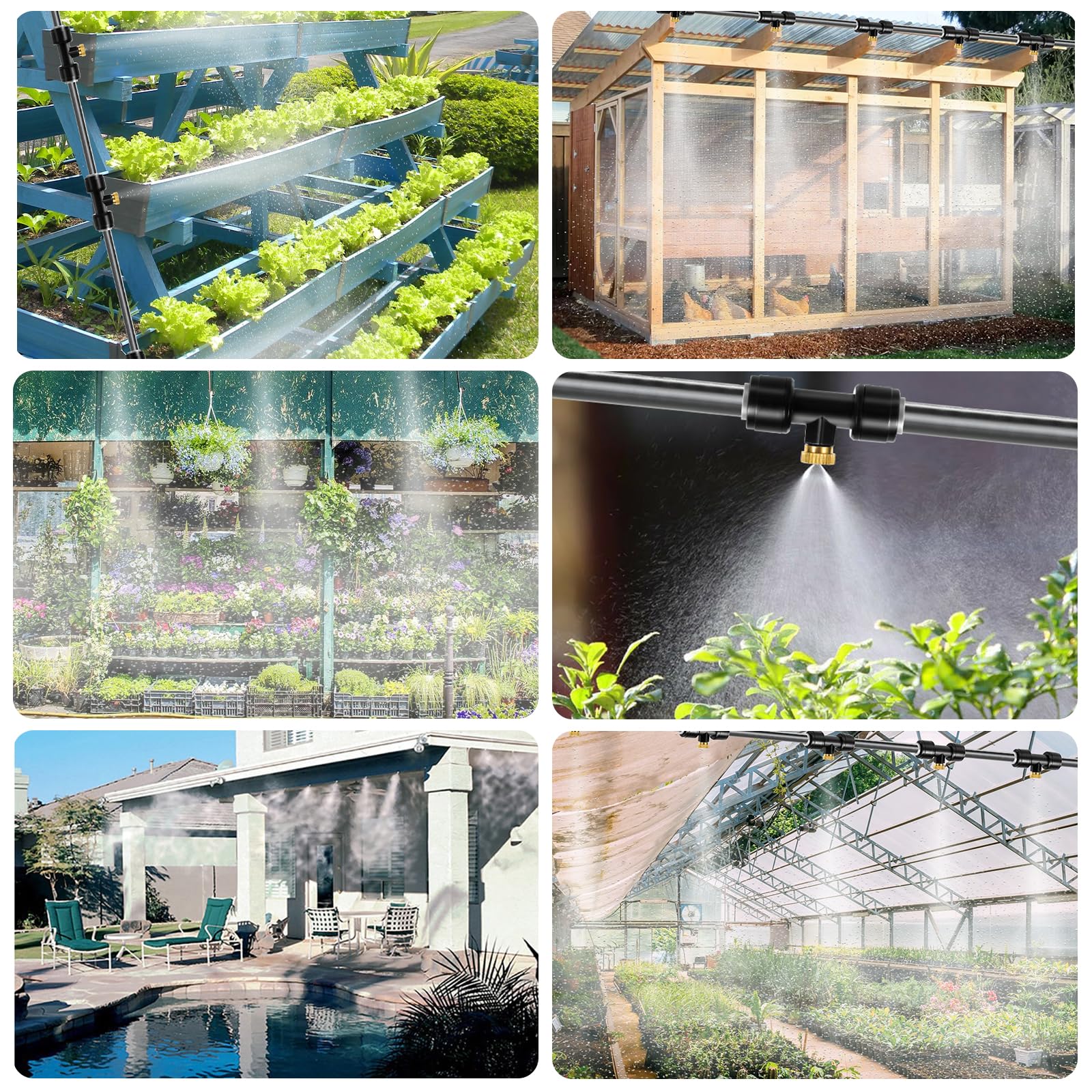 Purpledi 15M Kit Nebulizador Jardín, Sistema de enfriamiento por nebulización, Nebulizador Terraza Exterior con 16 Boquillas de Latón Ajustables para Eventos al Aire Libre，Jardines，Sombrillas y Techos