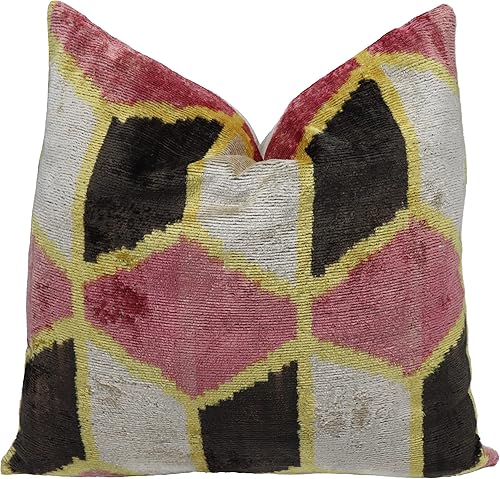 Miniatura 5 de Almohada decorativa hecha a mano con funda de cojín rellena de plumón rosa sucio oro negro funda de cojín cuadrada de seda de terciopelo suave para