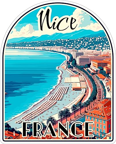 Nice France - Adhesivo de recuerdo de viaje de 4 pulgadas, calcomanía de vinilo impermeable para laptop, botella de agua, vaso de automóvil,