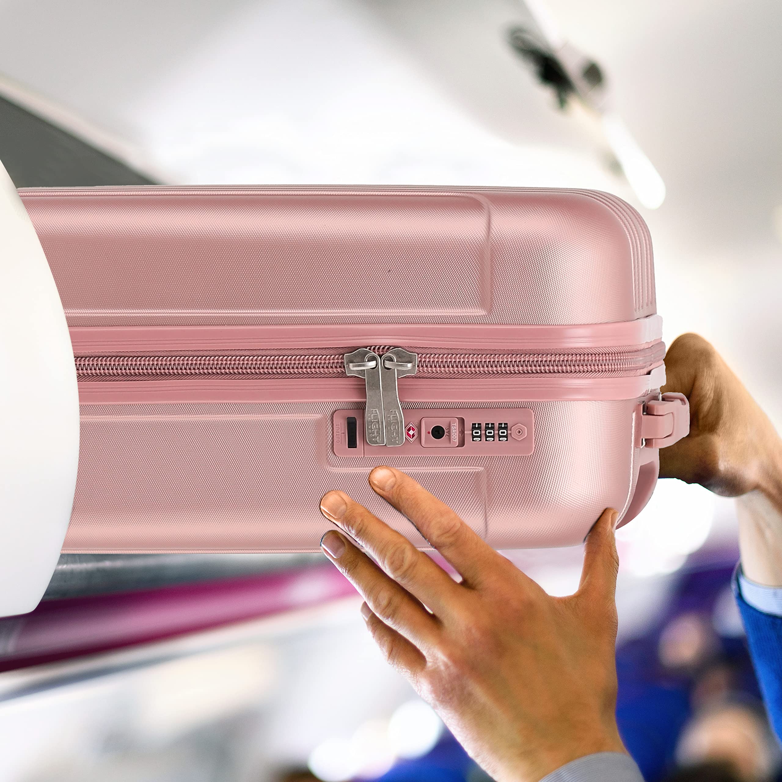 Flight Knight Premium Set of 2 Lightweight Cabin Suitcase - 8 Spinner Wheels - Built-in TSA Lock & USB Port - Luggage Approved for Over 100 Airlines Including Ryanair Priority - 55x40x20cm