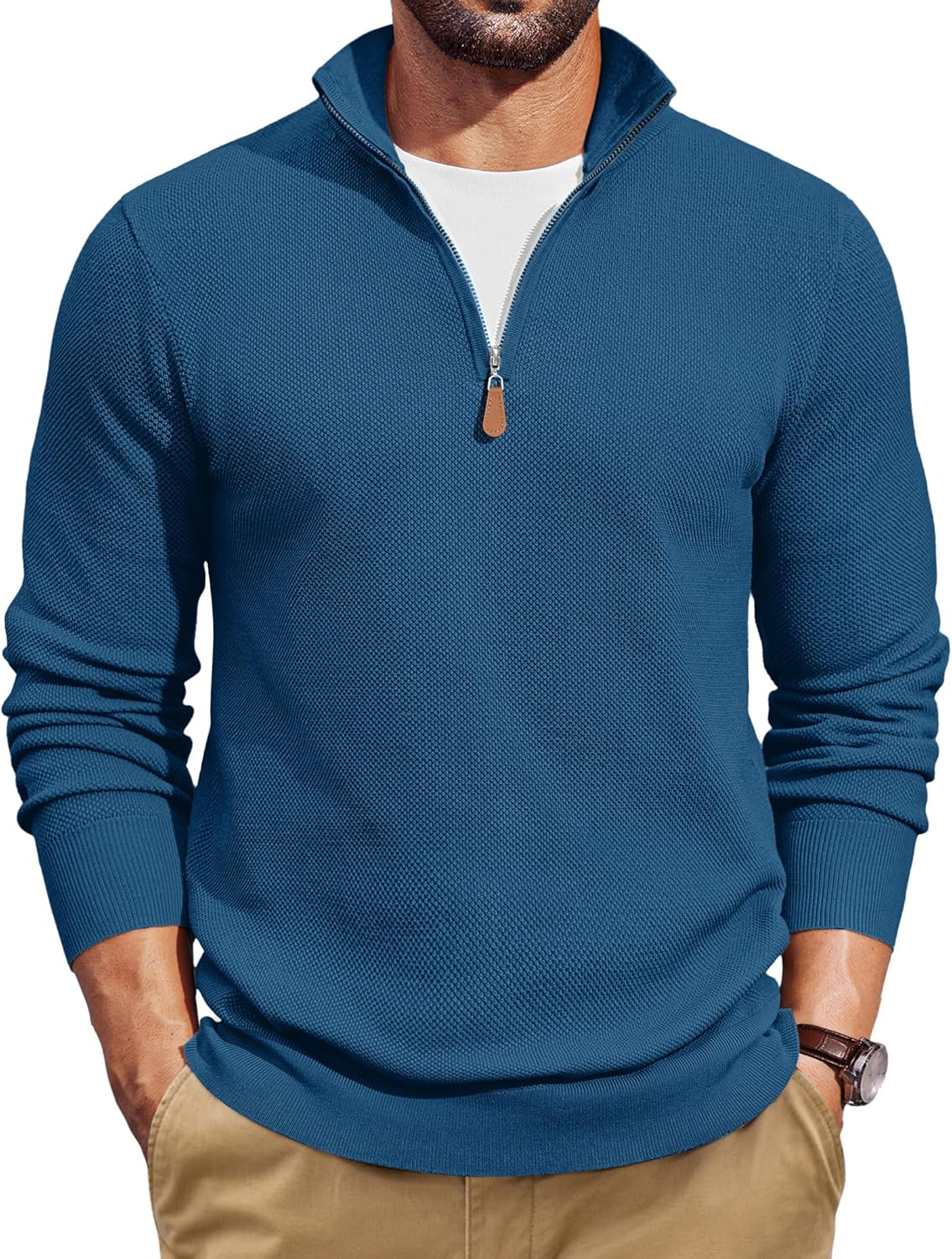 COOFANDY Men's Quarter Zip Pullover Dress Slim Fit Sweater Mock Neck Sweaters Casual Long Sleeve Pullovers
