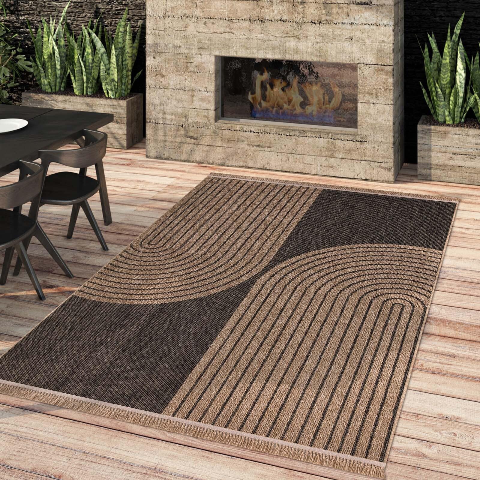 Taracarpet Outdoor & Indoor Teppich wetterfest Borneo Premium Sisal-Jute-Optik Natur für Wohnzimmer, Küche, Balkon, Wintergarten Welle anthrazit 160x220 cm