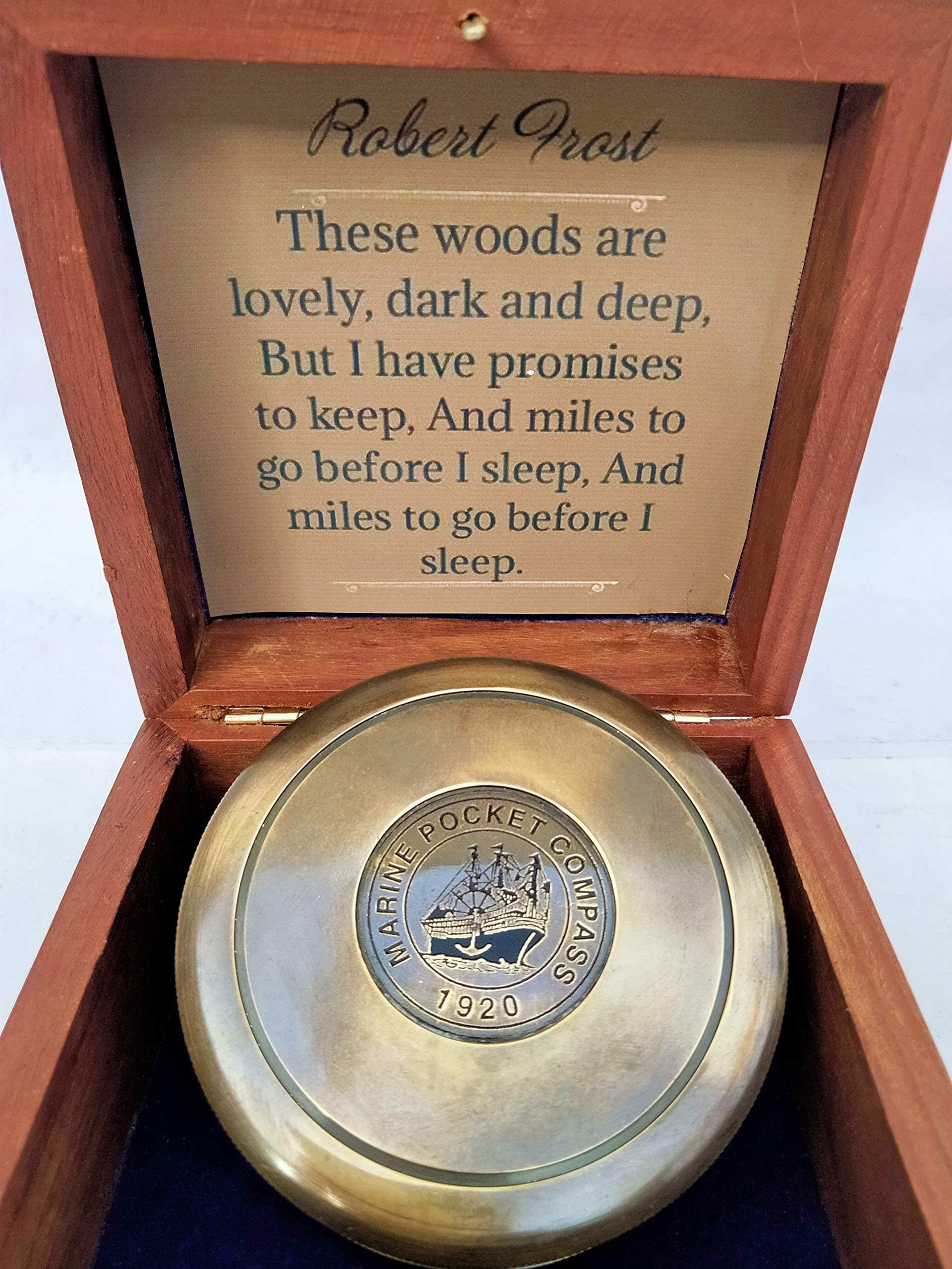 Ascent Gifts Antique Black Finish Brass 3" Compass Poem Maritime Marine Navy with Natural Finish Wood Box Gift