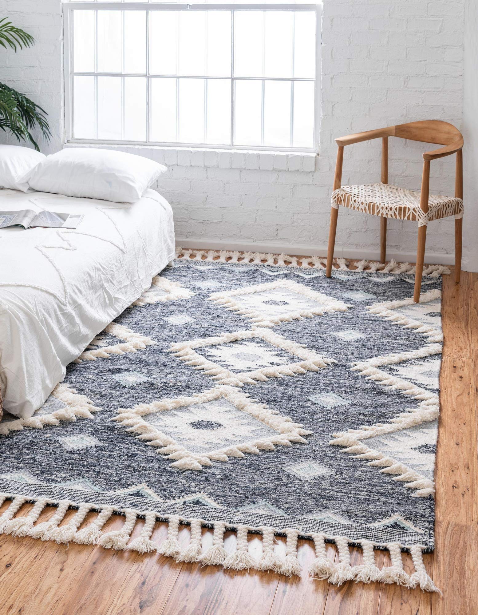 Unique Loom Mesa Collection Area Rug - Papago (4' 1" x 6' 1" Rectangle, Dark Blue/ Cream)