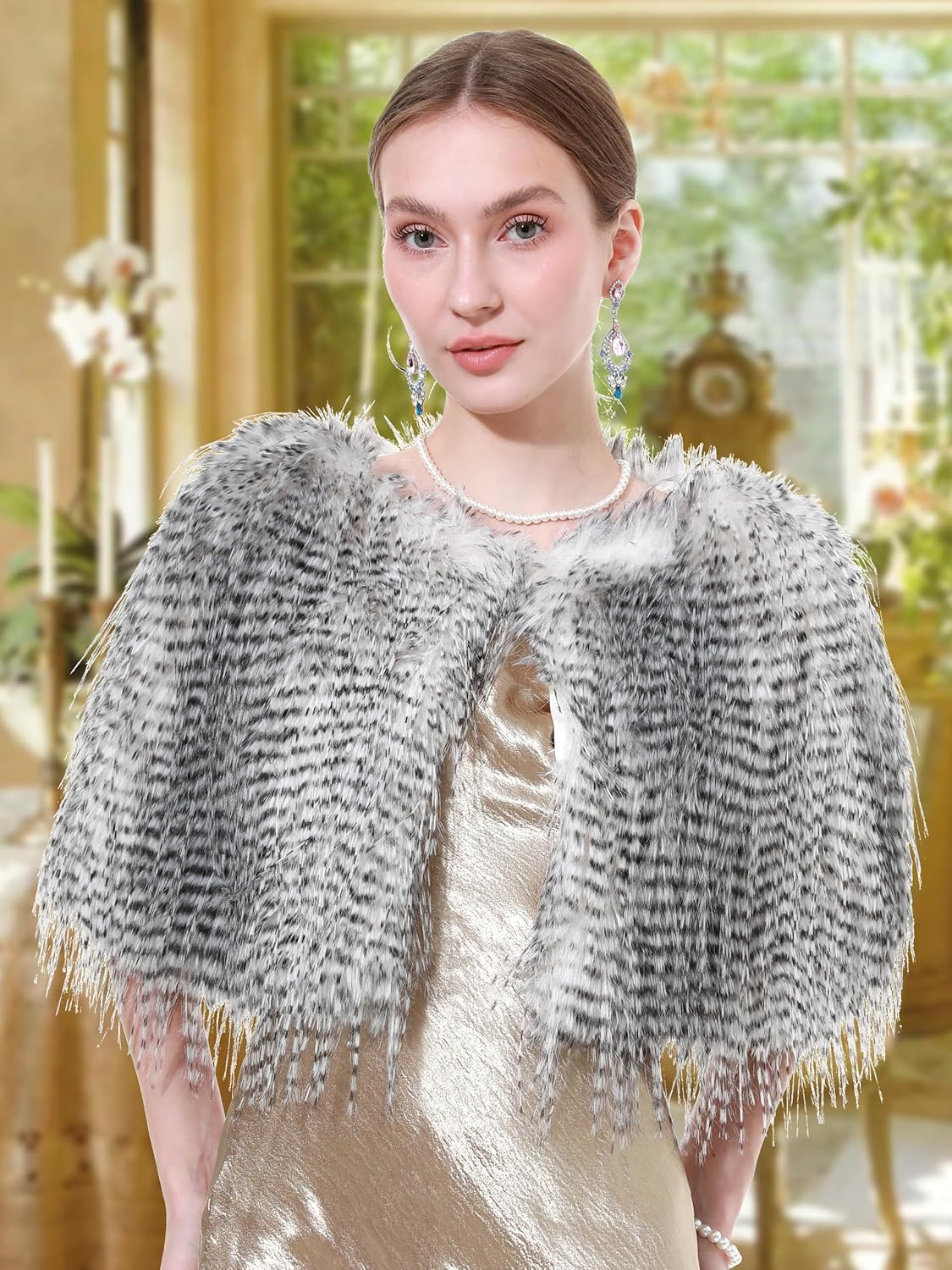 Women Winter Faux Fur Wraps Shawls Warm Cape for Party Wedding - Image 6