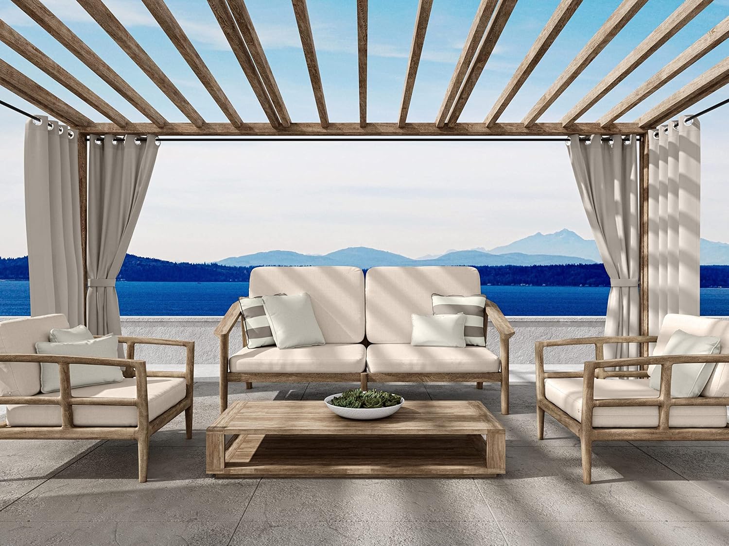 Covermates Outdoor Curtain Panel – Water-Resistant All-Weather Patio Curtain with Rust-Resistant Grommets, Weighted Hem & UV Protection, 50" W x 108" L, Sand