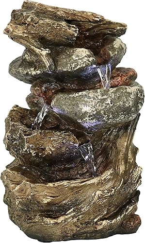 Sunnydaze Fuente de mesa eléctrica para interiores de 10.5 pulgadas con luces LED, bomba sumergible eléctrica, poliresina y fibra de vidrio, color