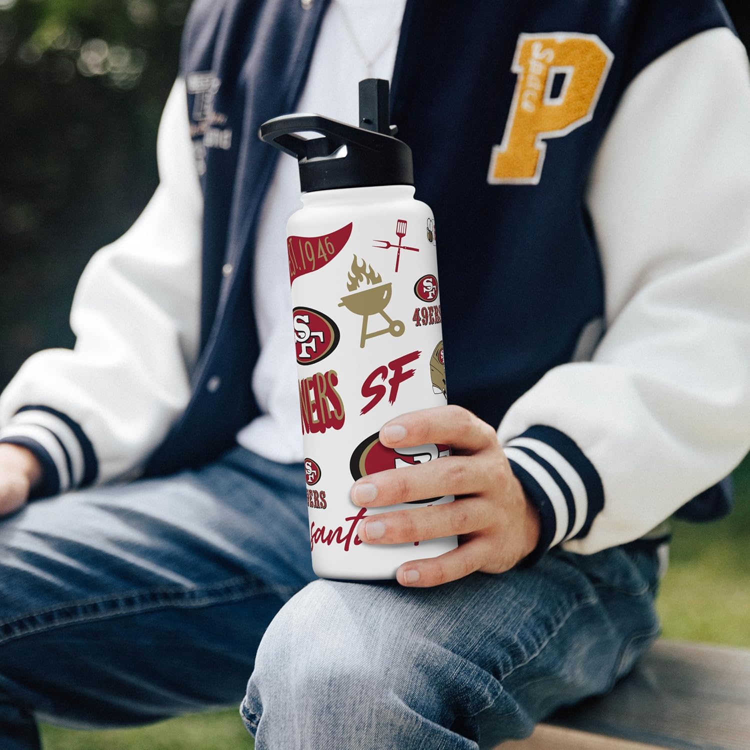FANMATS NFL 34 oz Quencher Tumbler — Stainlees Steel | 34 Fluid Ounces | Native Design | Built-In Straw
