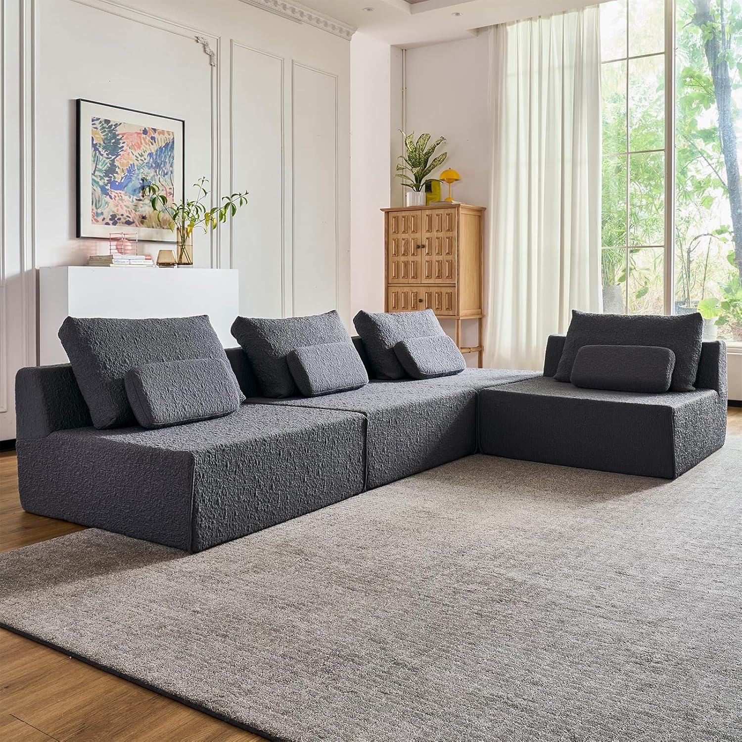 79‘’ Boneless Cloud Couch,Spacious Deep Seat Modular Sectional Sofa -Chenille Upholstered Couches for Living Room Convertible L/U-Shaped Sofa Bed (White, 2 Seater)