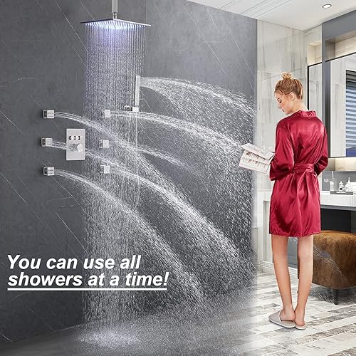 Miniatura 51 de Enga Sistema de chorros de ducha termostáticos (puede utilizar todas las funciones a la vez), cabezal de ducha LED de lluvia de 12 pulgadas montado