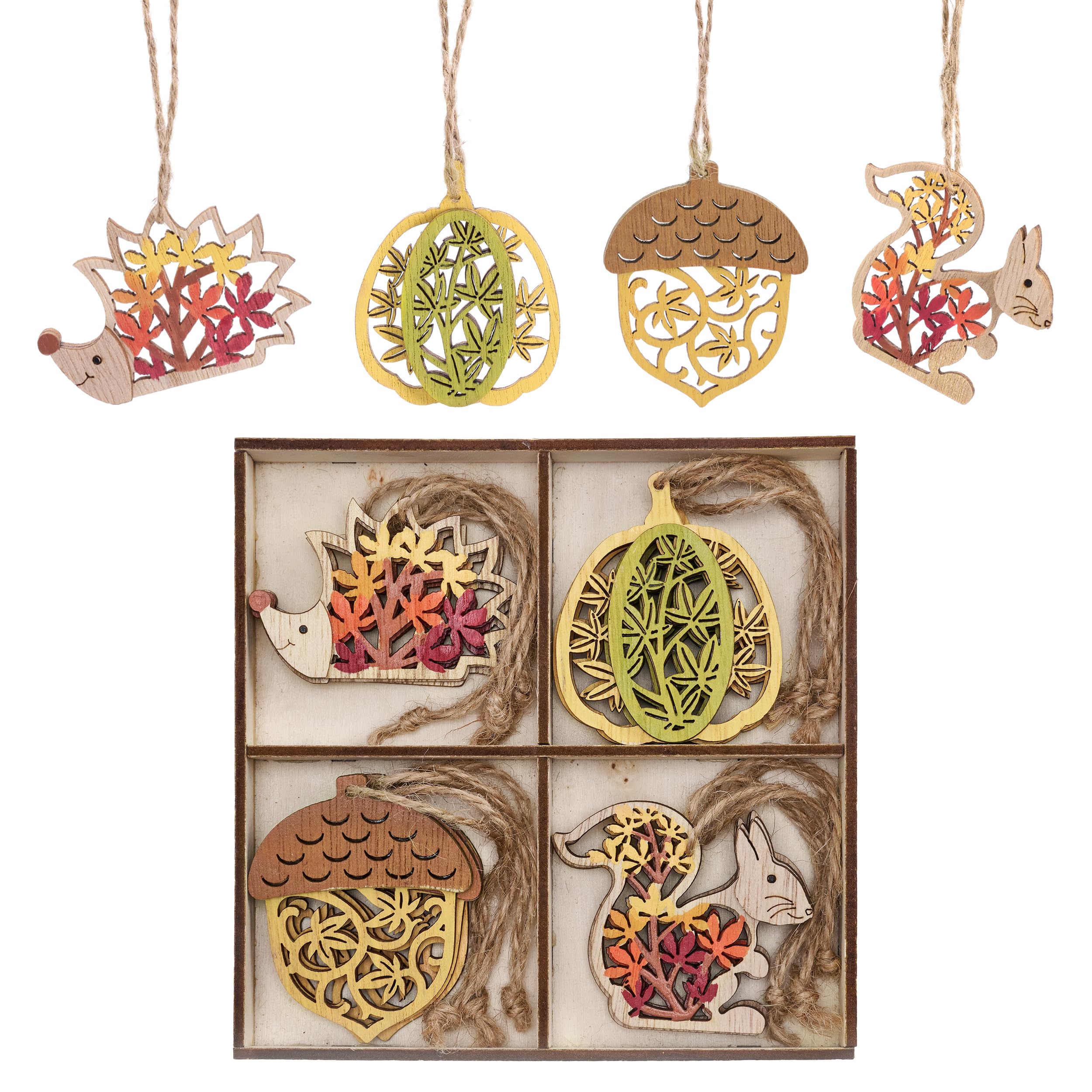 Valery Madelyn 12er Herbstdeko Holz Anhänger Ausgehöhlte,Igel mit Schnur | Herbst deko zum aufhängen,Deko Hängend Kürbis für Herbst Baum Fenster,Geschenk für Erntedankfest Thanksgiving,3D-Effekt,5cm