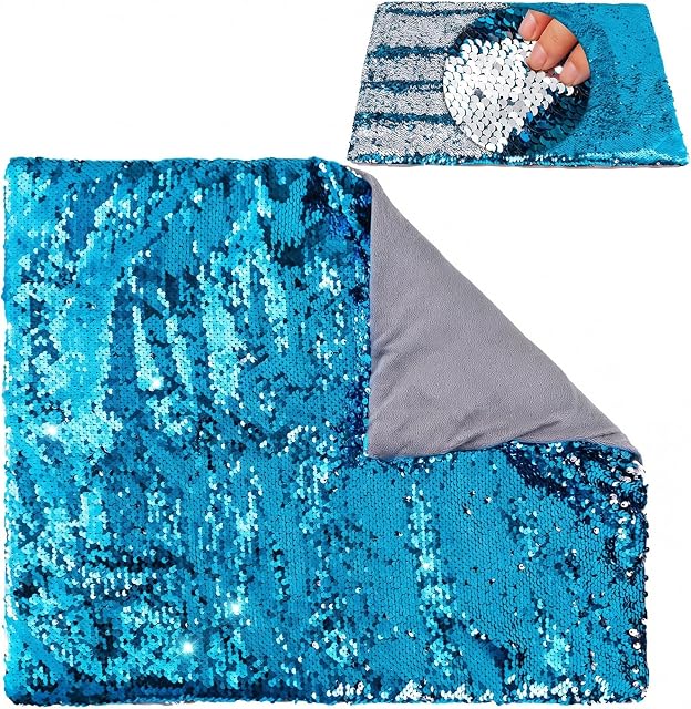 Pad de lap pondéré, 5lbs 18" x 22", Couverture à lap pondérée pour enfants et adultes, Sequins faciles à manipuler, Bon cadeau pour enfants, adolescents et adultes (bleu et argent)