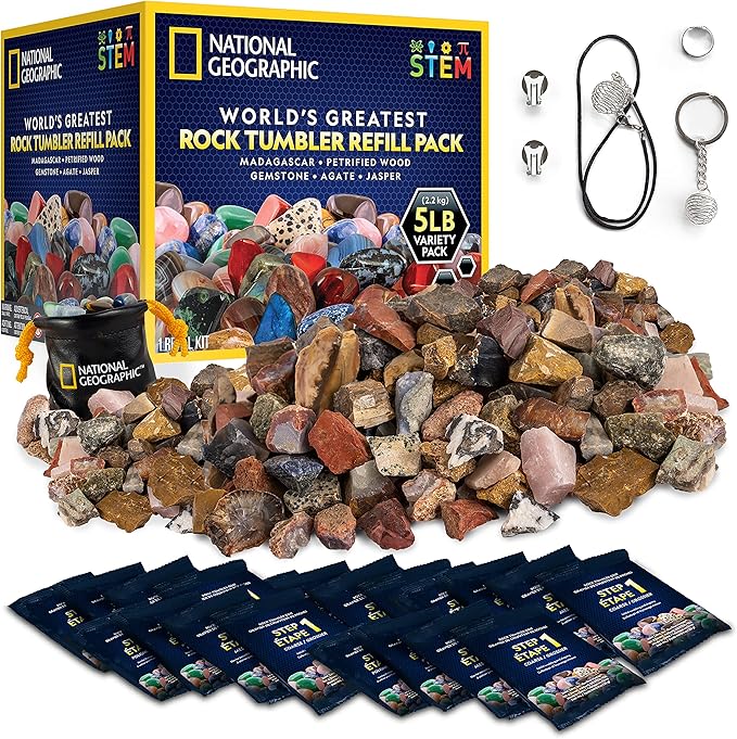 NATIONAL GEOGRAPHIC Rock Tumbler Refill Kit 2.26 kg Mix of Rocks for Tumbling and Rough