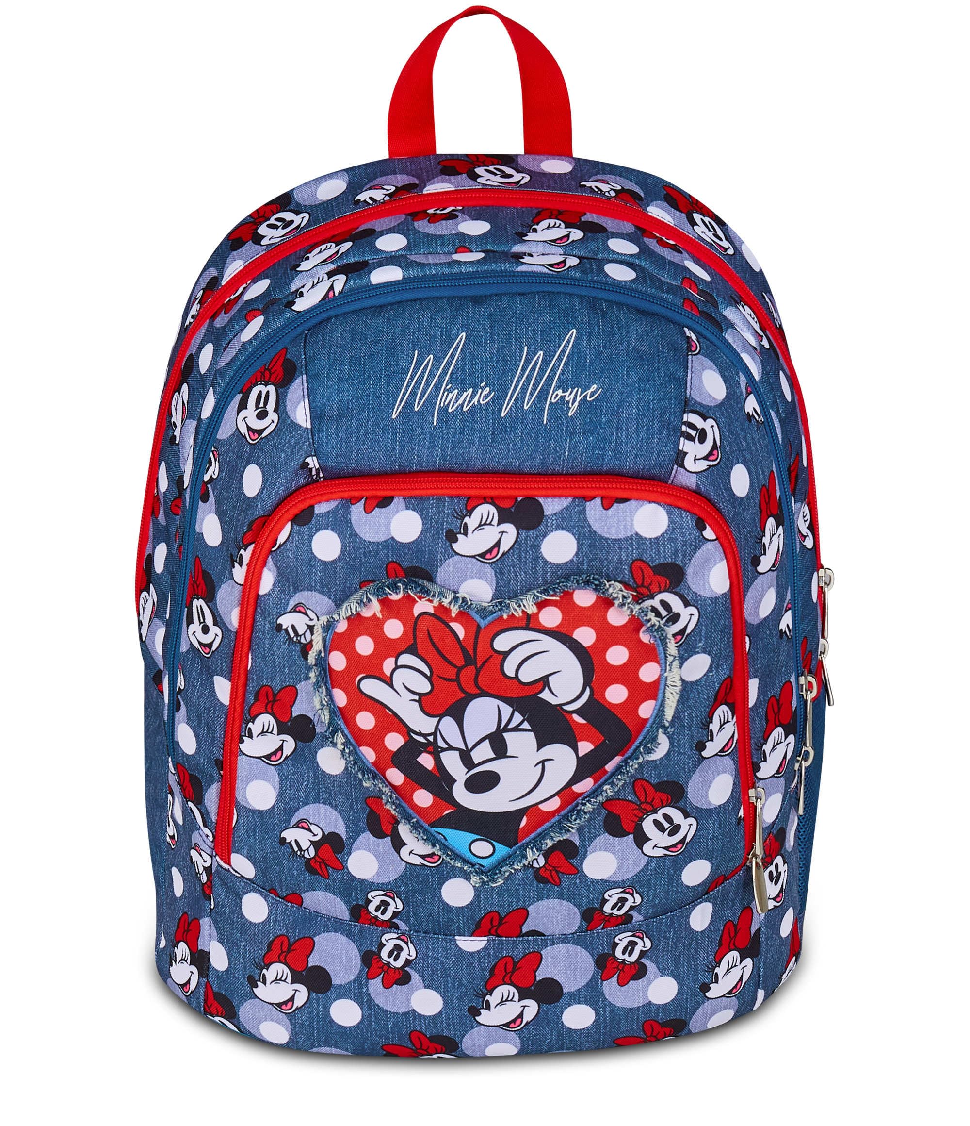 Seven Minnie Backpack School Double Compartment, Blue, Bottle Pocket, 29 L, Elementary School, Girls, Blue DENIM, Blu Denim, Casual