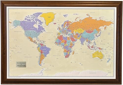 Vista 40 de Lienzo - Mapa de viaje personalizado Tan Oceans World Push Pin con marco negro