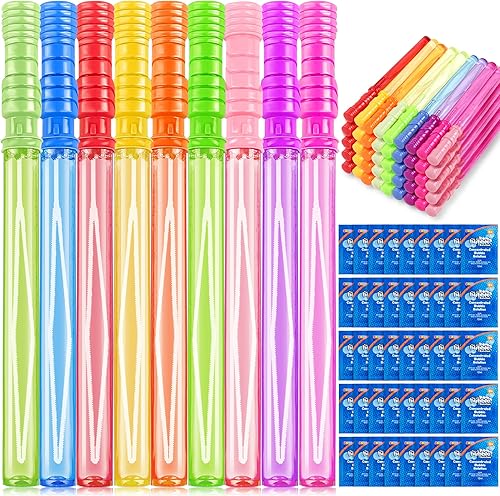 Miniatura 8 de JOYIN Juego de varitas de burbujas grandes de 14.6 pulgadas (paquete de 18 9 colores) con repuestos de solución de burbujas concentradas, juguete de