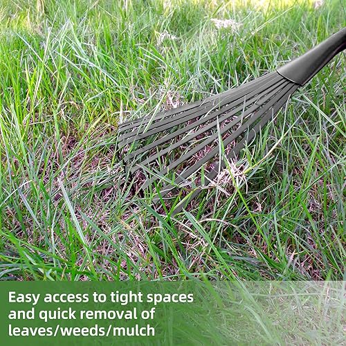 Miniatura 4 de 2 rastrillos de mano de jardinería, rastrillo de acero aleado de mango corto de 14.5 pulgadas para aflojar el suelo, plantar y esparcir mantillo,