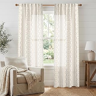 Taupe and Cream Farmhouse Curtains for Living Room, Boho Floral Pattern ...