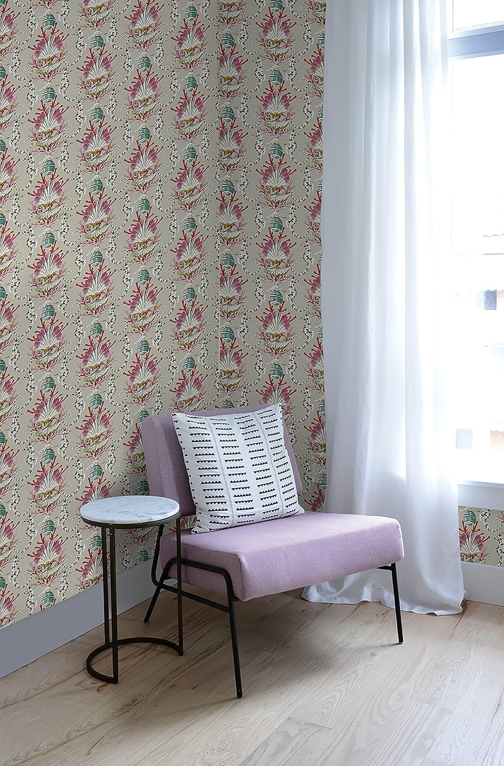 Surface Style Harrison Howard Coastal Toile Peel and Stick Wallpaper, Self Adhesive, Vinyl, 30.75 Sq Ft Coverage (Mariner's Song Collection, Aquarium)