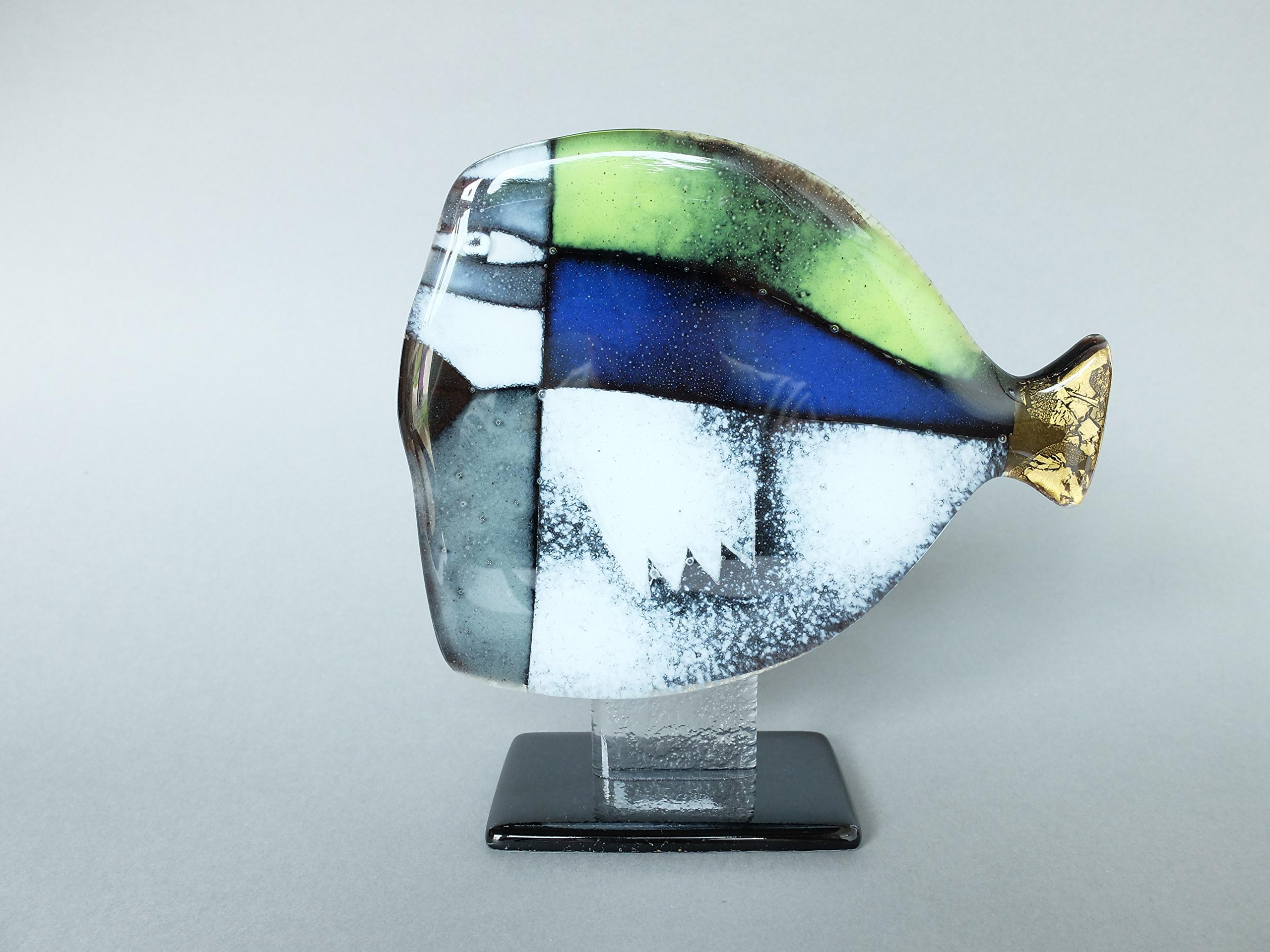 "Big Fish" Fussed Glass Statuette. 17cm with 24 Carat Gold Detail