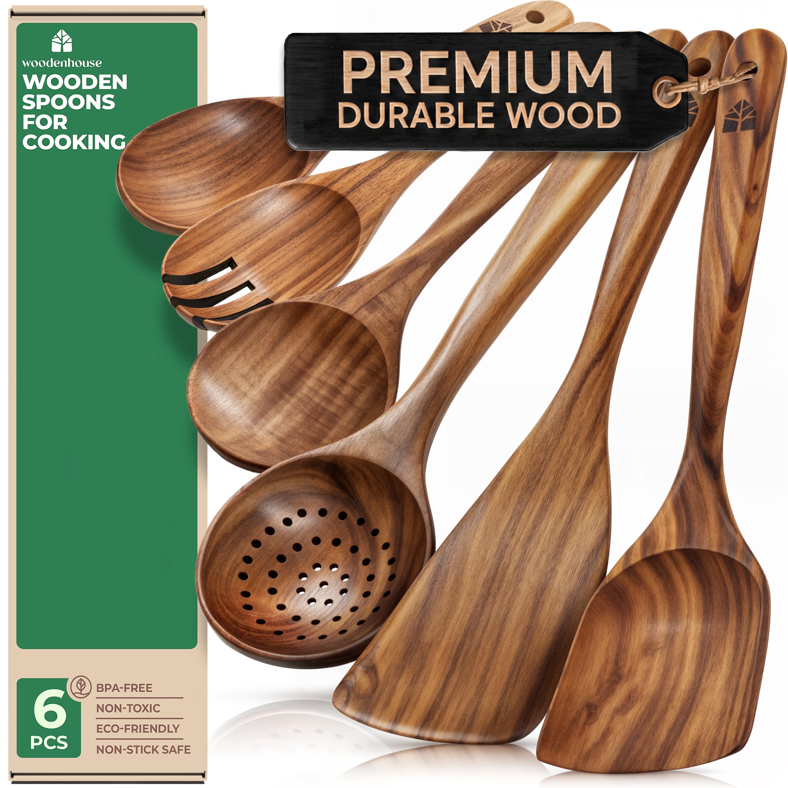 Wooden Spoons for Cooking, Teak Wood Kitchen Utensil Set – Multipack