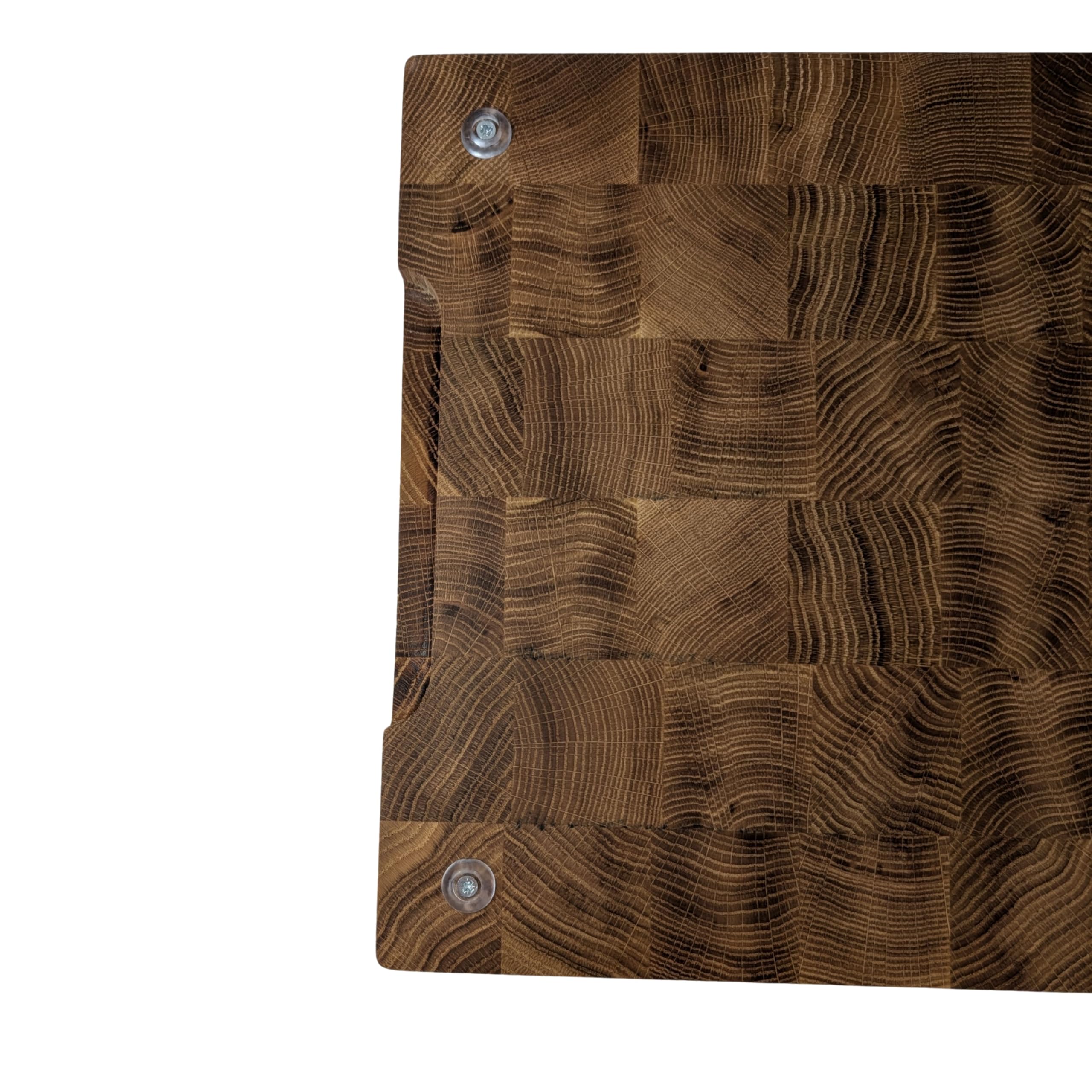 XL Premium Stirnholz Schneidebrett Eiche 50x40x4,5 cm mit Saftrille – Massives Küchenbrett Holz mit Griffmulden & Silikonfüßen – Schneidebrett Eiche massiv