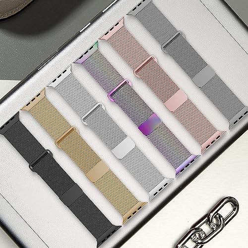 Miniatura 4 de Geoumy Correa magnética compatible con Apple Watch de 1.496 in 1.575 in 1.614 in 1.654 in 1.732 in 1.772 in 1.929 in, correa milanesa de malla de