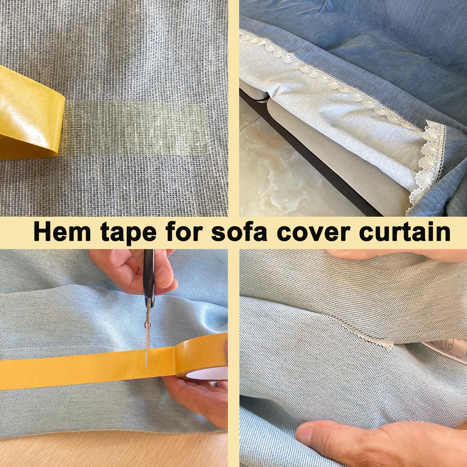 Heavy Duty Double Sided Fabric Tape, 1 Inch X 33FT Hem Tape for Curtains, Stitch Witchery Hem Pants Clothes Dresses Fabric Without Sewing Ironing, Strong Adhesive Tape for Rug, Carpet, Art