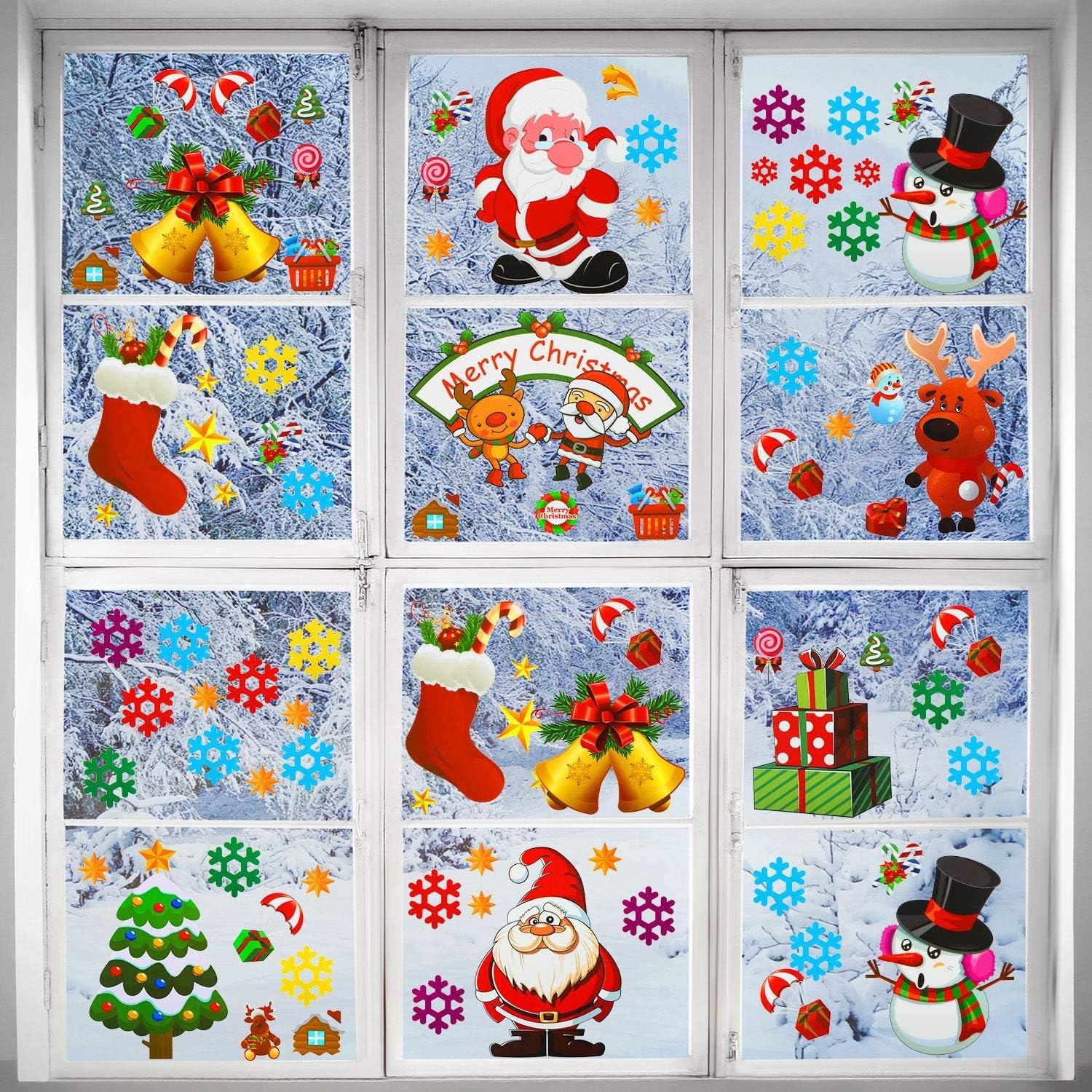 Q-BABY Christmas Decorations Window Clings, 22 Sheets Christmas Gnome Snowflake Reindeer Snowman Merry Christmas Santa Claus Stickers for Christmas Window Decoration Ornaments
