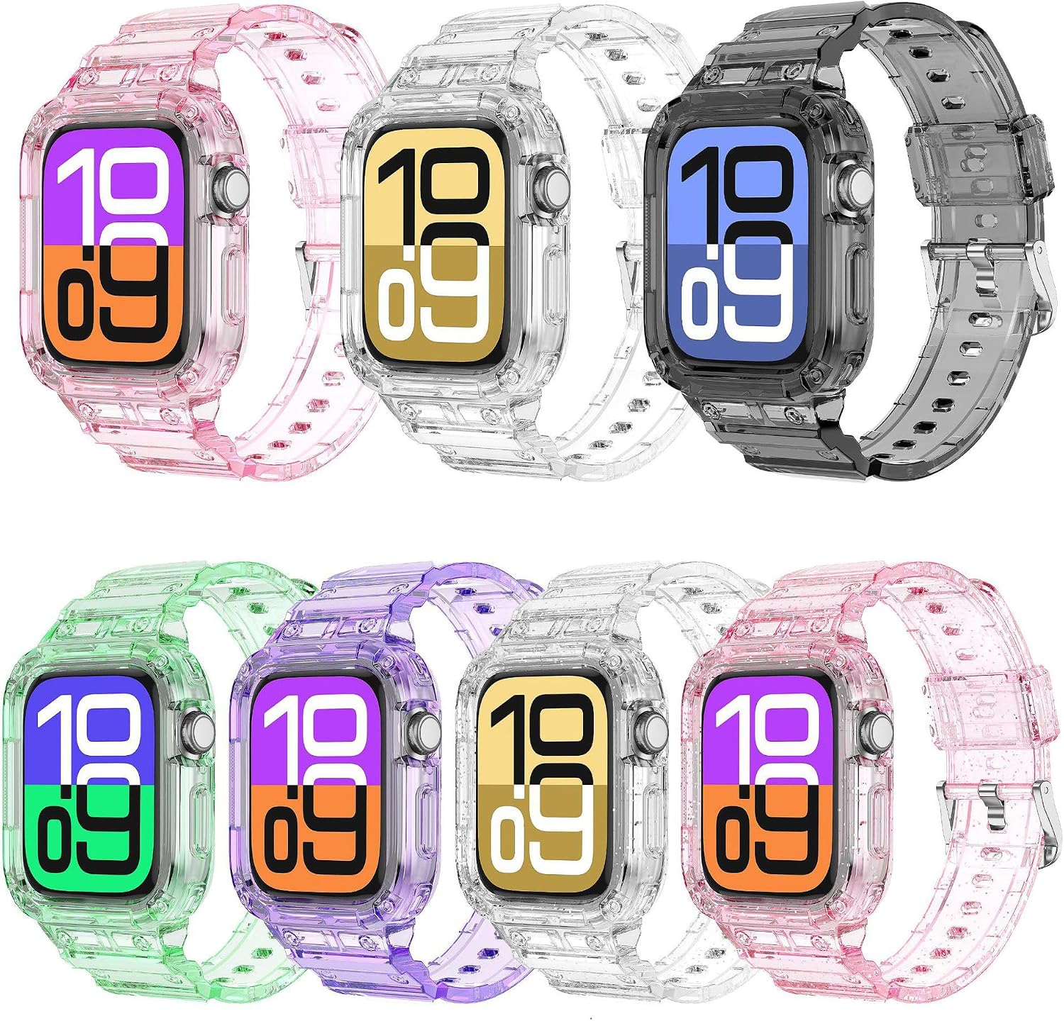 Compatible for Apple Watch Series 11 (2025) Series 10 46mm 42mm Crystal Clear Glitter Band with Case Women Men Wristbands Replacement Sport Watch Strap Bracelet Bumper Cover