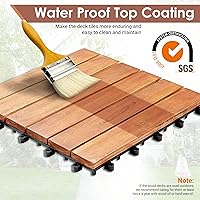 Vista 8 de PrimeZone - 54 azulejos entrelazados de madera de acacia sólida para terraza, patio, 12 x 12 pulgadas, impermeables, para interiores y exteriores