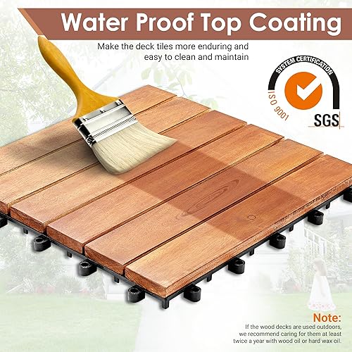 Miniatura 8 de PrimeZone - 54 azulejos entrelazados de madera de acacia sólida para terraza, patio, 12 x 12 pulgadas, impermeables, para interiores y exteriores,