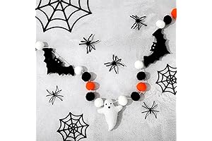 Delicate Halloween Garland Pom Pom Decor with 3D Felt Ghosts & Bats