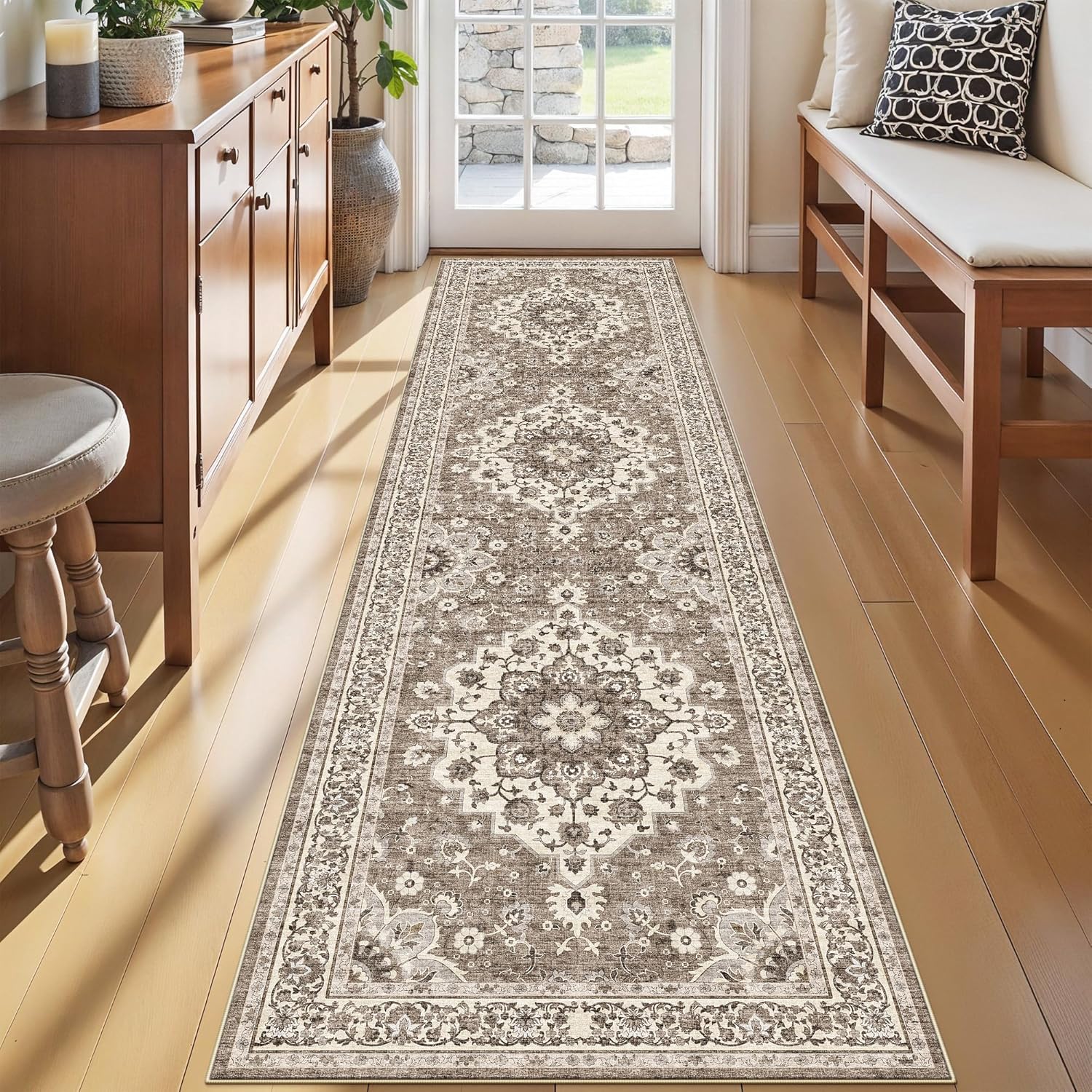 TOPRUUG 2x8 Hallway Runner Rug - Washable Area Rugs for Kitchen Bathroom Non-Slip Ultra-Thin Indoor Door Mat - Stain Resistant Small Throw Carpet (Beige, 2X8)