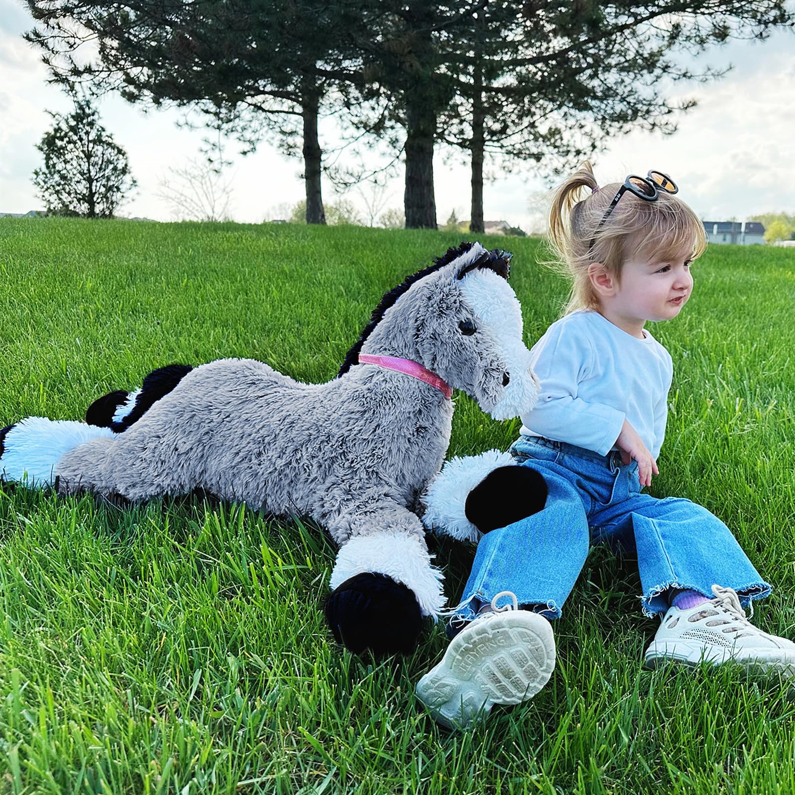 3 Feet Large Horse Stuffed Animal, 35 Inch Rideable Stuffed Pony Farm Plush Toy, Big Soft Horse Plush Pillow Christmas Birthday Gift for Kids 3