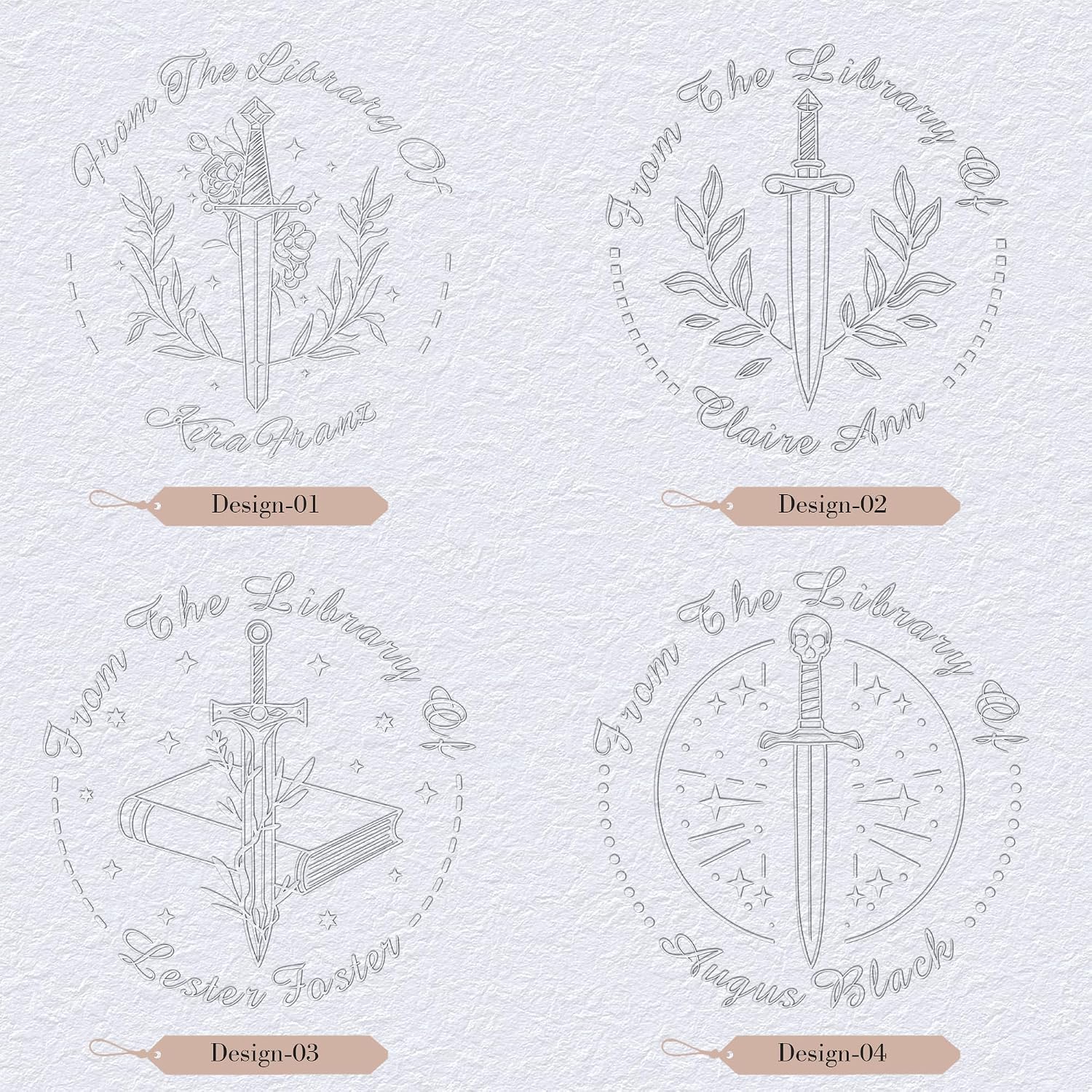 Sword and Book Embosser | Fantasy-Themed Custom Ex Libris Stamp | Personalized from The Library of Your Name | Unique Gift for Book Collectors and Fantasy Fans image 2