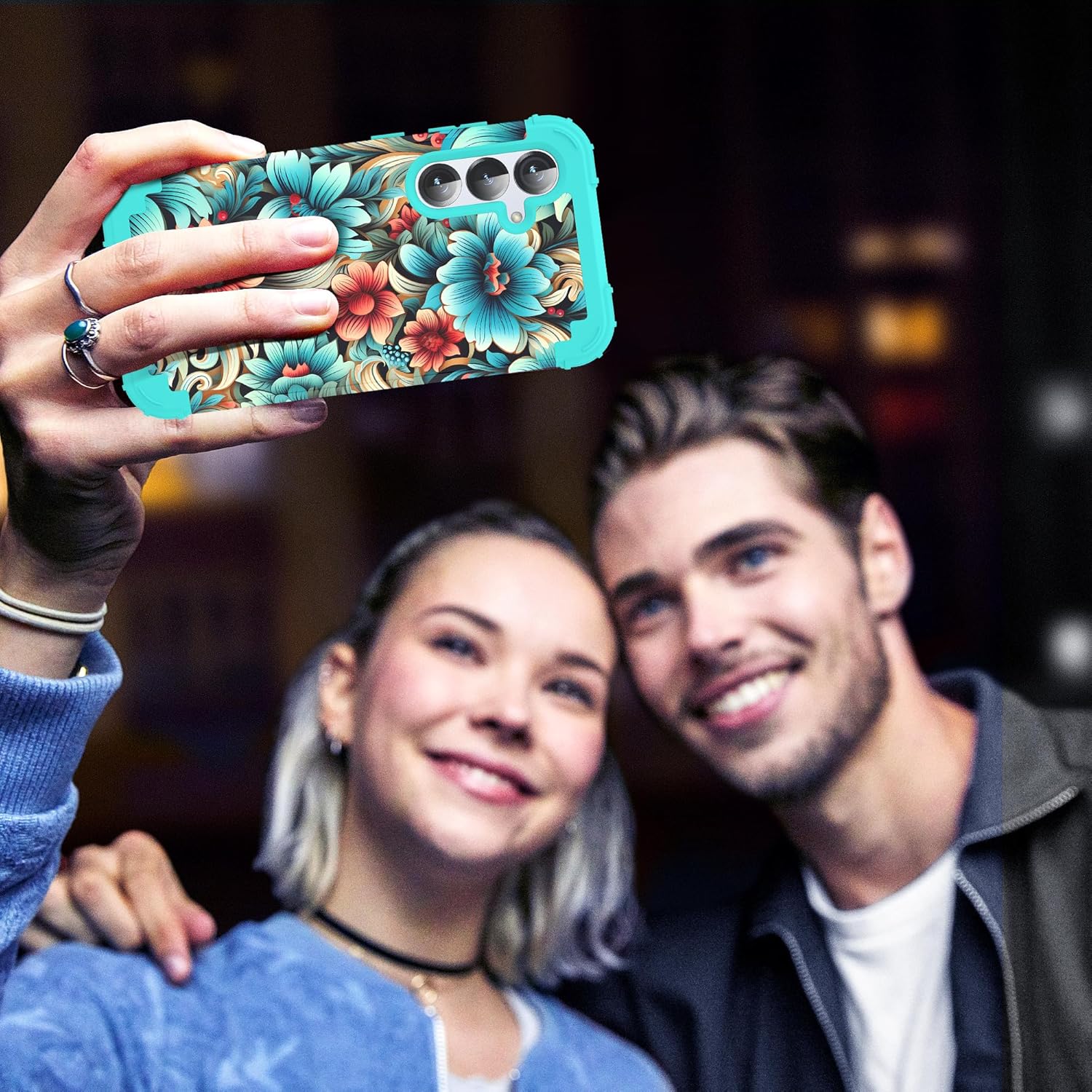 for Galaxy S25 5G Case,3 in 1 Oil Painting Flower Pattern Heavy Duty Shockproof Protection Silicone Rubber Bumper+Hard Plastic Protective Cover for Samsung Galaxy S25,Blue Flower - Image 8