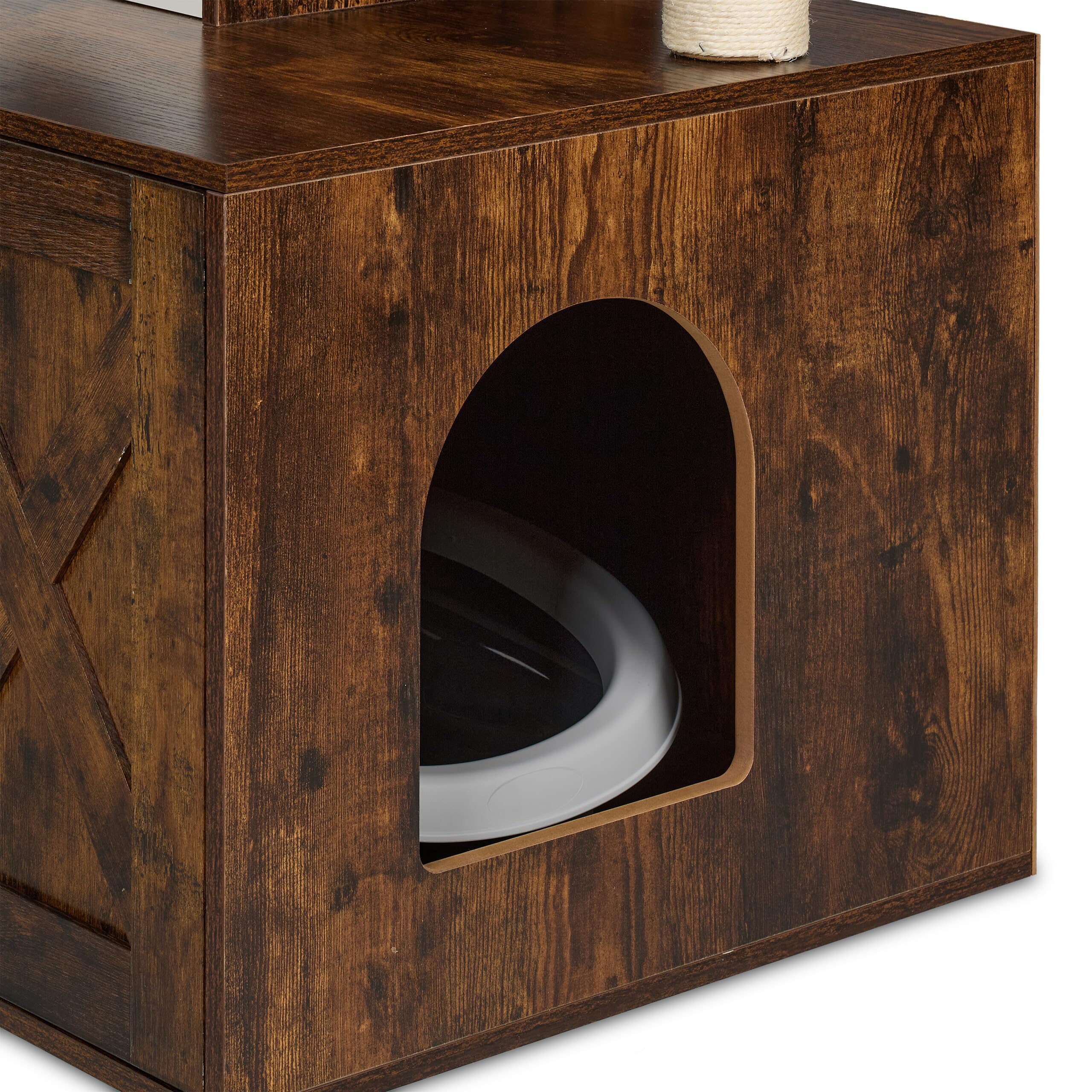 Relaxdays Albero Tiragraffi Gatti, Torre Alta 128 cm, con Cuccia, Armadietto Lettiera, Graffiatoi, Palle, Marrone Bianco