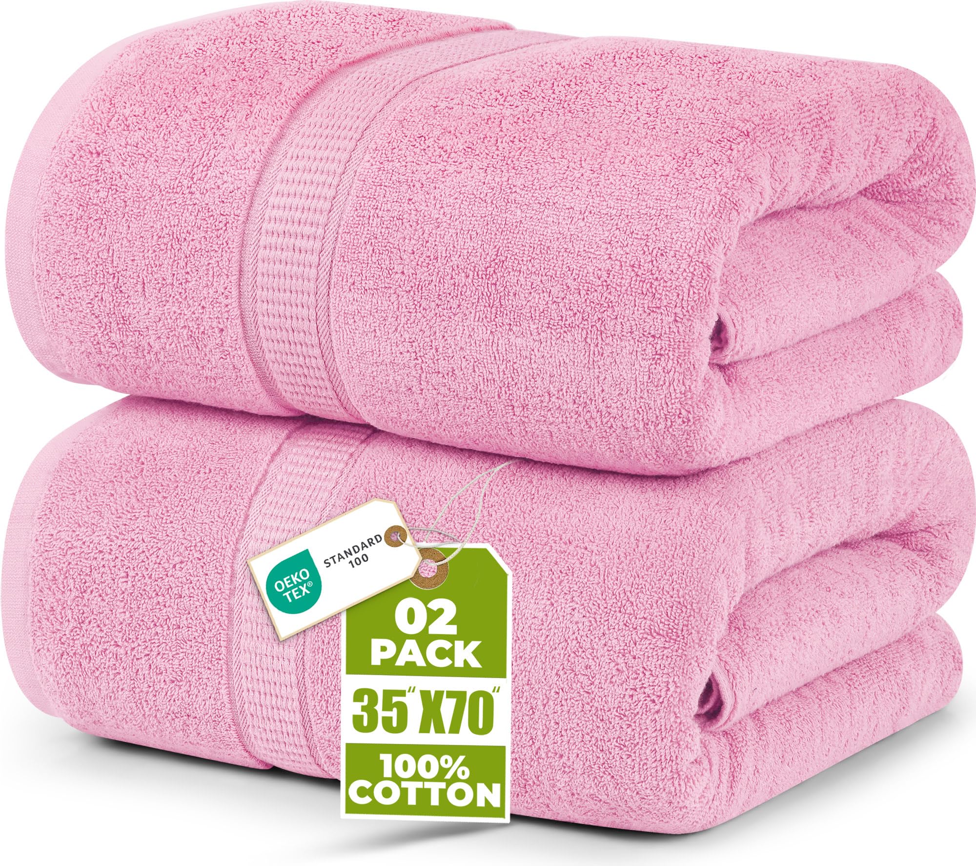 Utopia Towels - Luxurious Jumbo Bath Sheet (35 x 70 Inches, Pink) - 600 GSM 100% Ring Spun Cotton Highly Absorbent and Quick Dry Extra Large Bath Sheet - Super Soft Hotel Quality Towel (2-Pack)