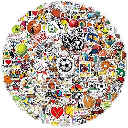200 PCS Sports Stickers, Sports Vinyl Stickers for Water Bottles Laptop Skateboard Journaling Helmet, Basketball, Baseball, Football, Volleyball, Softball, Soccer Stickers for Kids, Teens, Adults