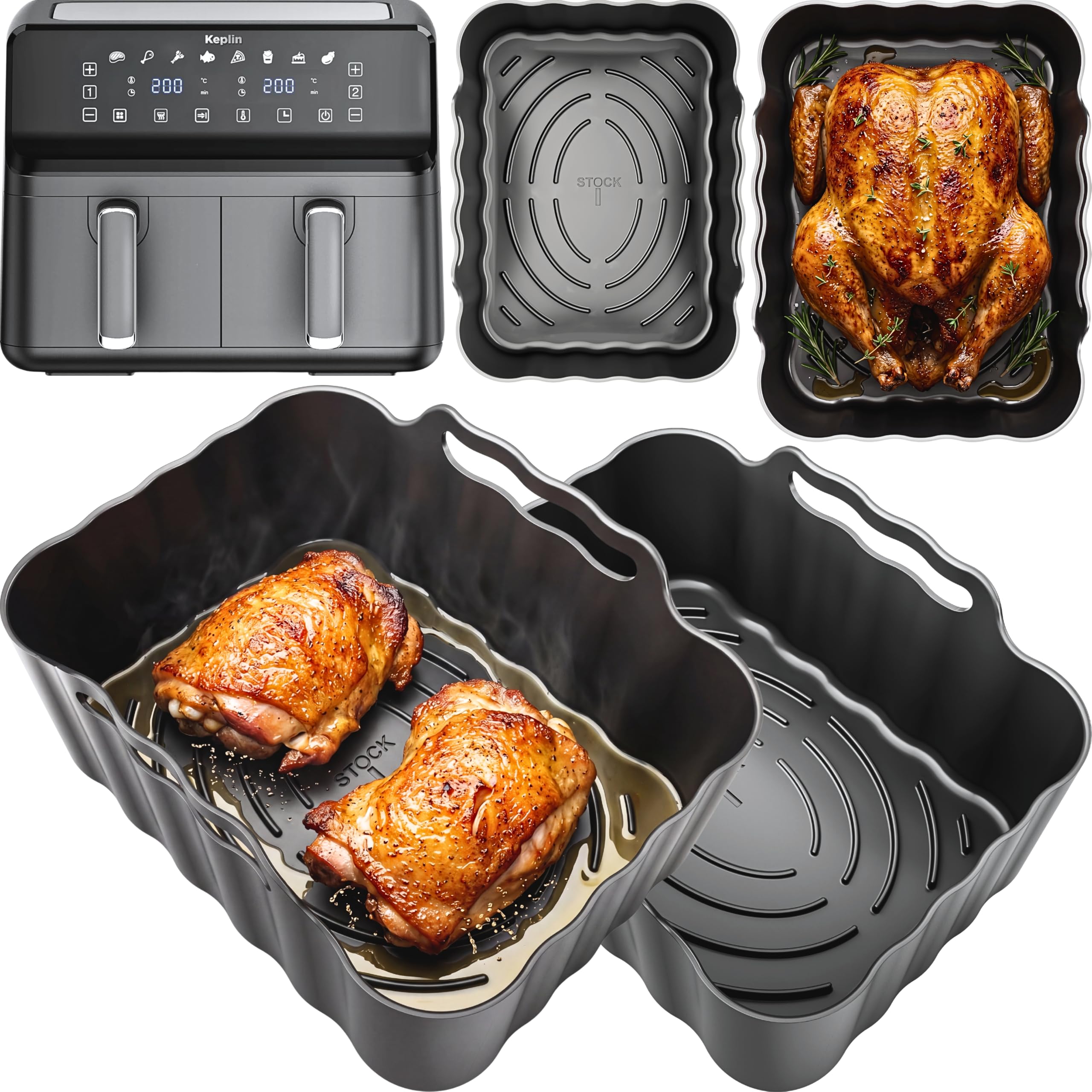 Keplin 9L Silicone Liners | 2.5mm Thick, Convex Base, Non-Stick & Dishwasher Safe | 2PCS Reusable 9L Air Fryer Liners | Keplin 9L Silicone Liners | by iStock Ltd
