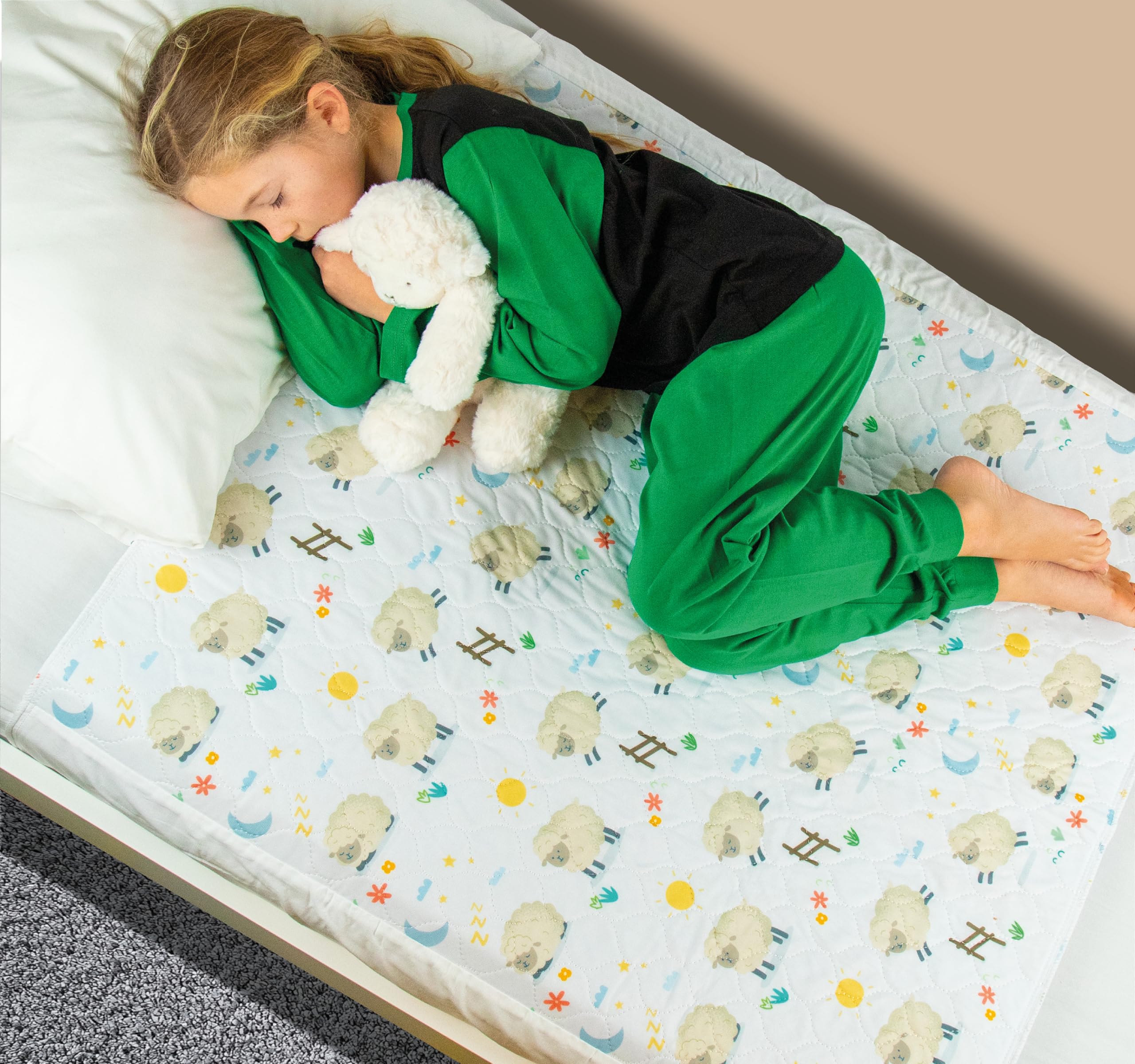 Bedwetz® Bettunterlagen für Töpfchentraining, 100% wasserdicht, Größe 86 x 91 cm (Plus Biesen) für Einzel- und Kleinkindbetten, rutschfeste Matte, britische Marke, Lamm-Design, 2 Stück