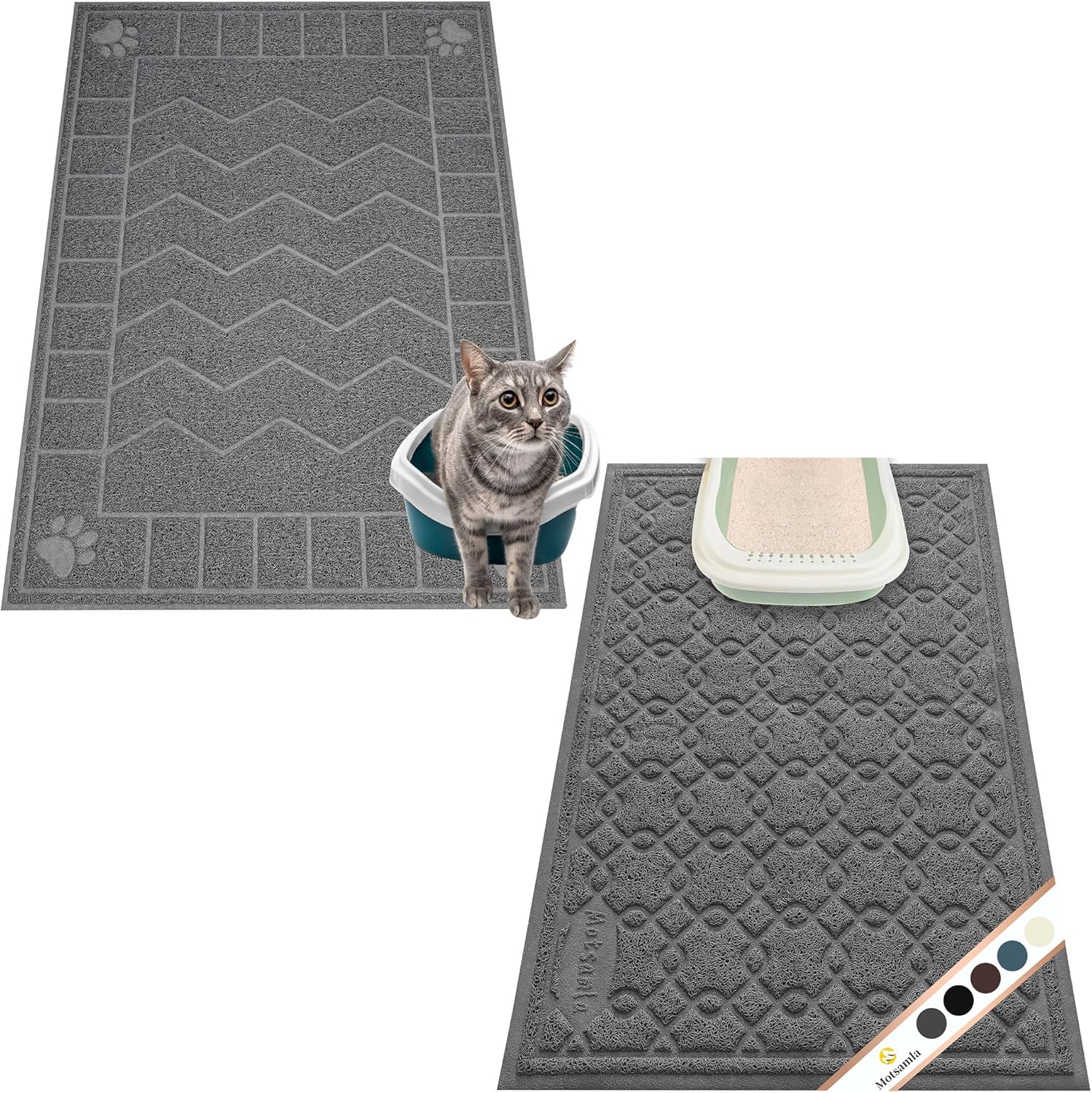 2Pcs Cat Litter Mat, Litter Trapping Mat Soft on Kitty Paws, 47" x 35" Kitten Litter Box Mat for Cleaner Floors