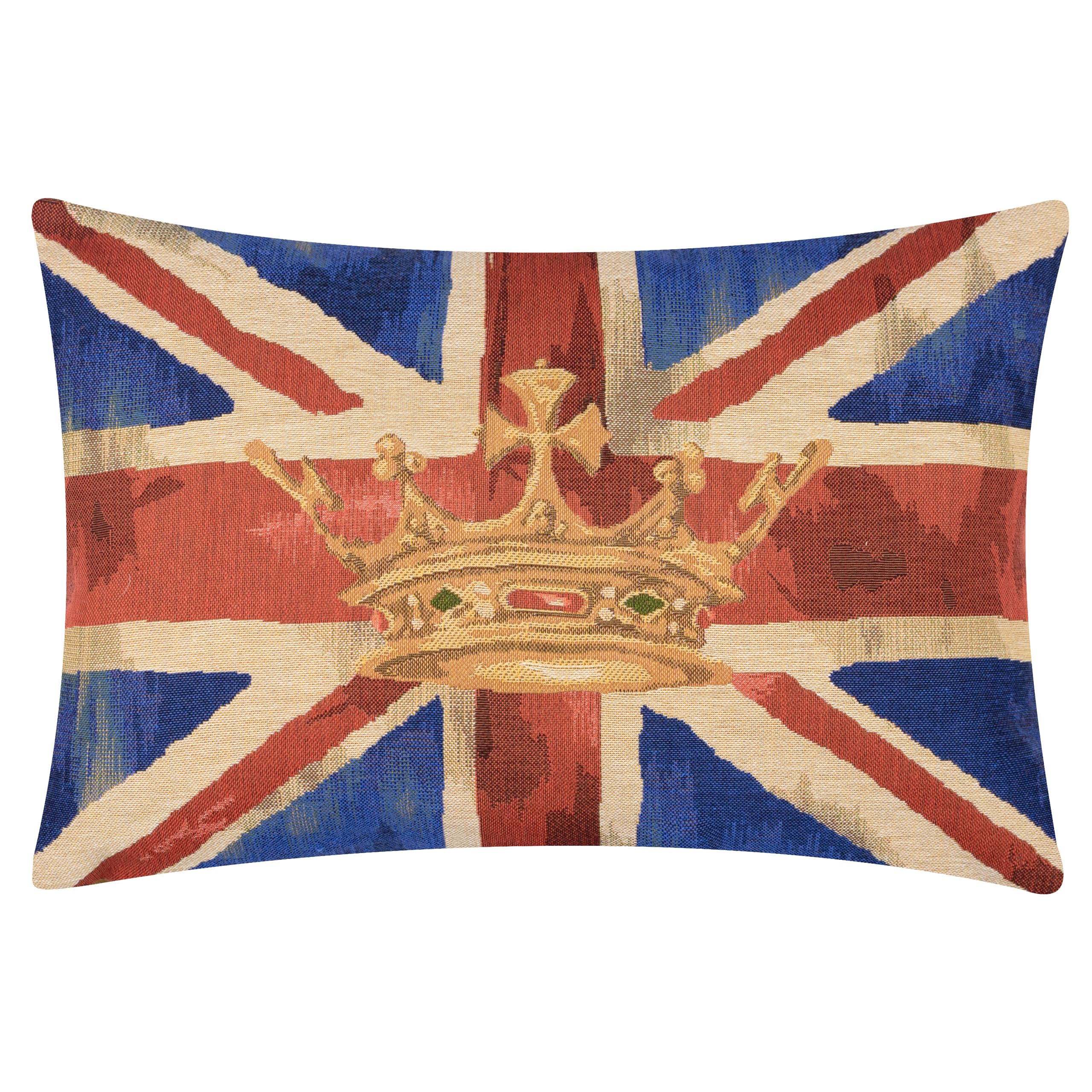 furn. Evans Lichfield Union Jack Crown Polyester Filled Cushion – British Heritage Flag Textured Tapestry Decorative Pillow (Blue – 46x32cm)