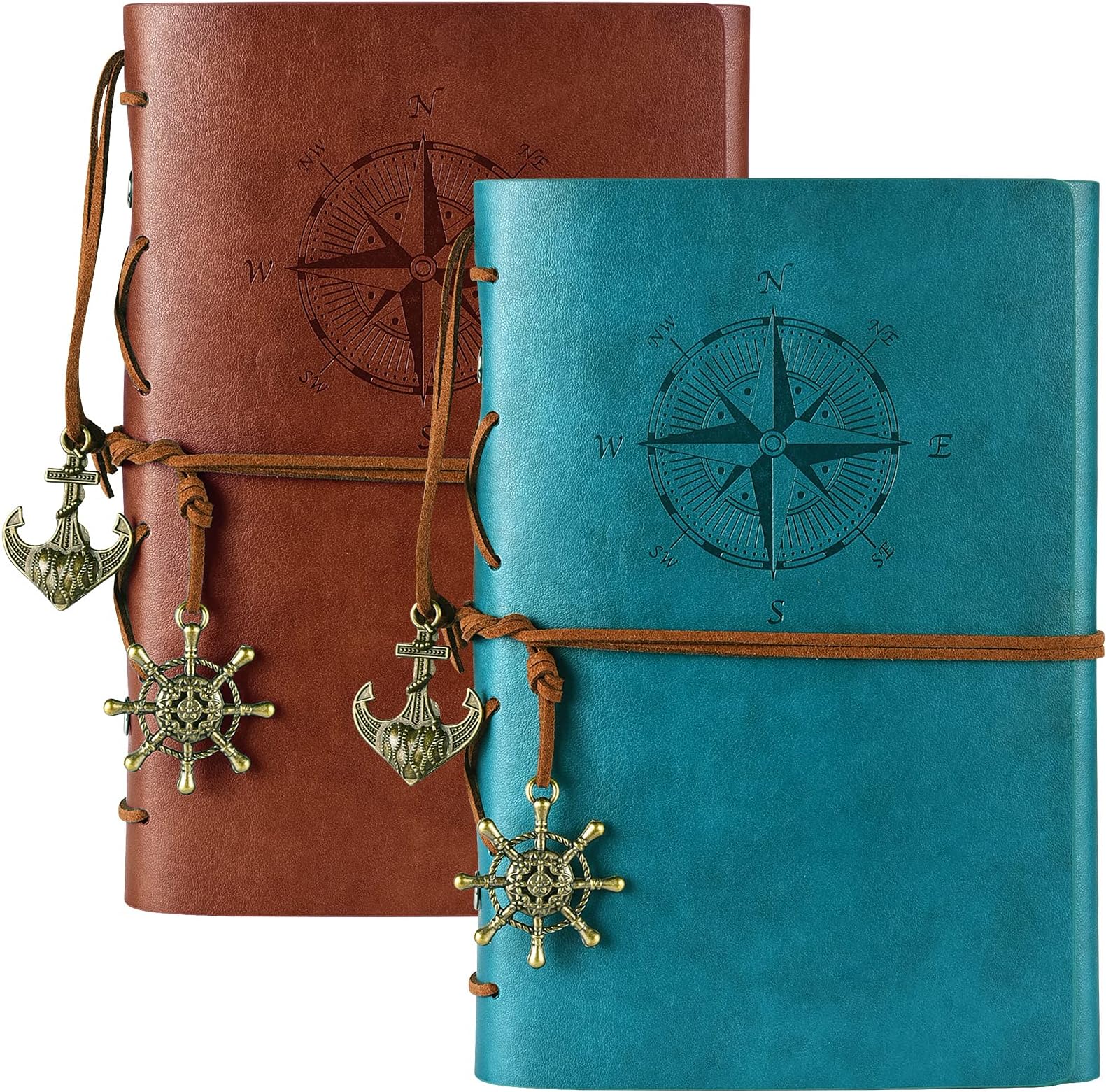 Leather Journal Notebook, Vintage Refillable Journals for Women Men, Ruled Notebooks for Diary, Planner, Notes, Travel Journals to Write in for Kids, Writing Journals Pack Gift, Teal and Brown