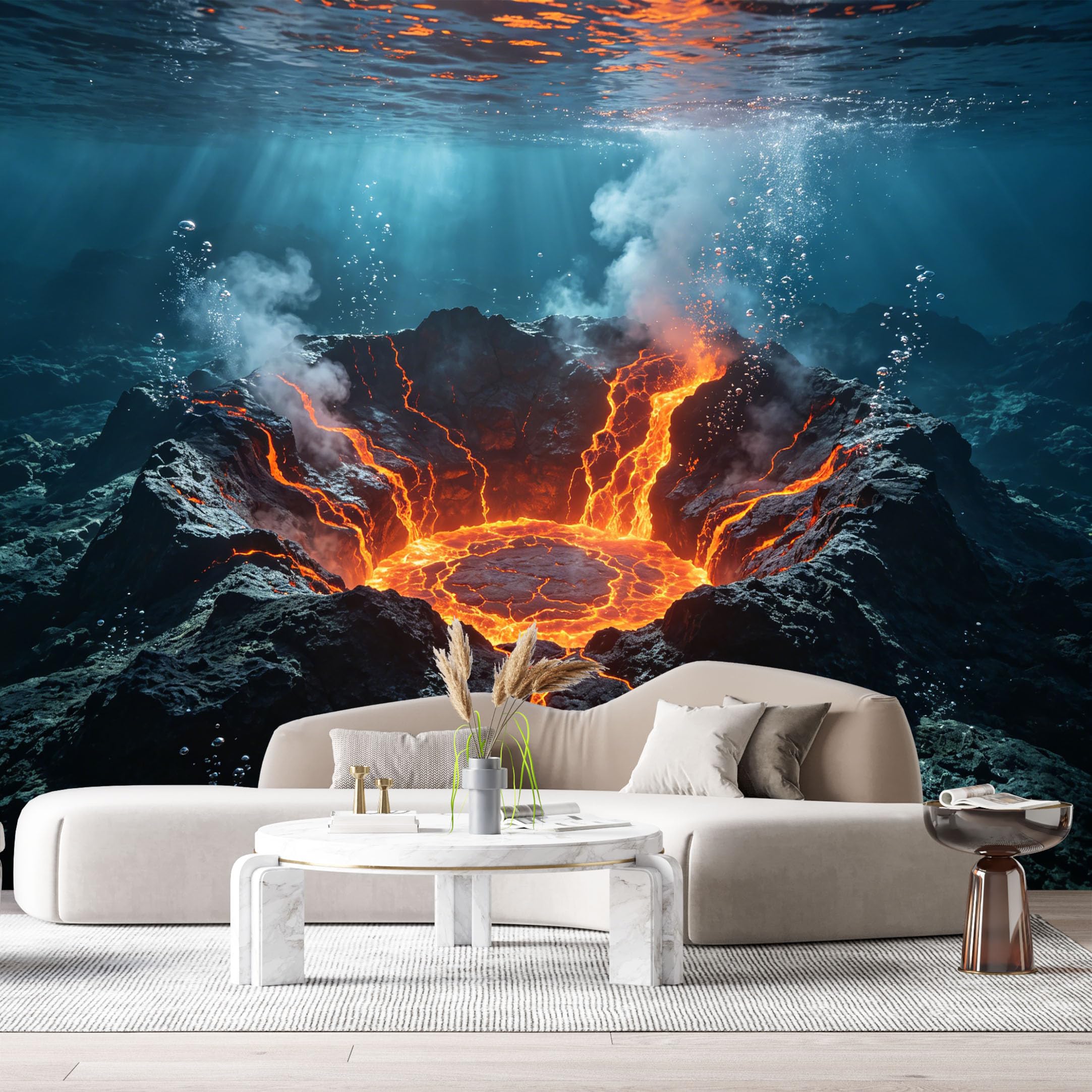 Custom Size Wall Murals Underwater Volcano Landscape Lava Crater Ocean Depths 3D Effect SelfAdhesive Wall Fabric Removable Large Wallpaper for Photo Living Room