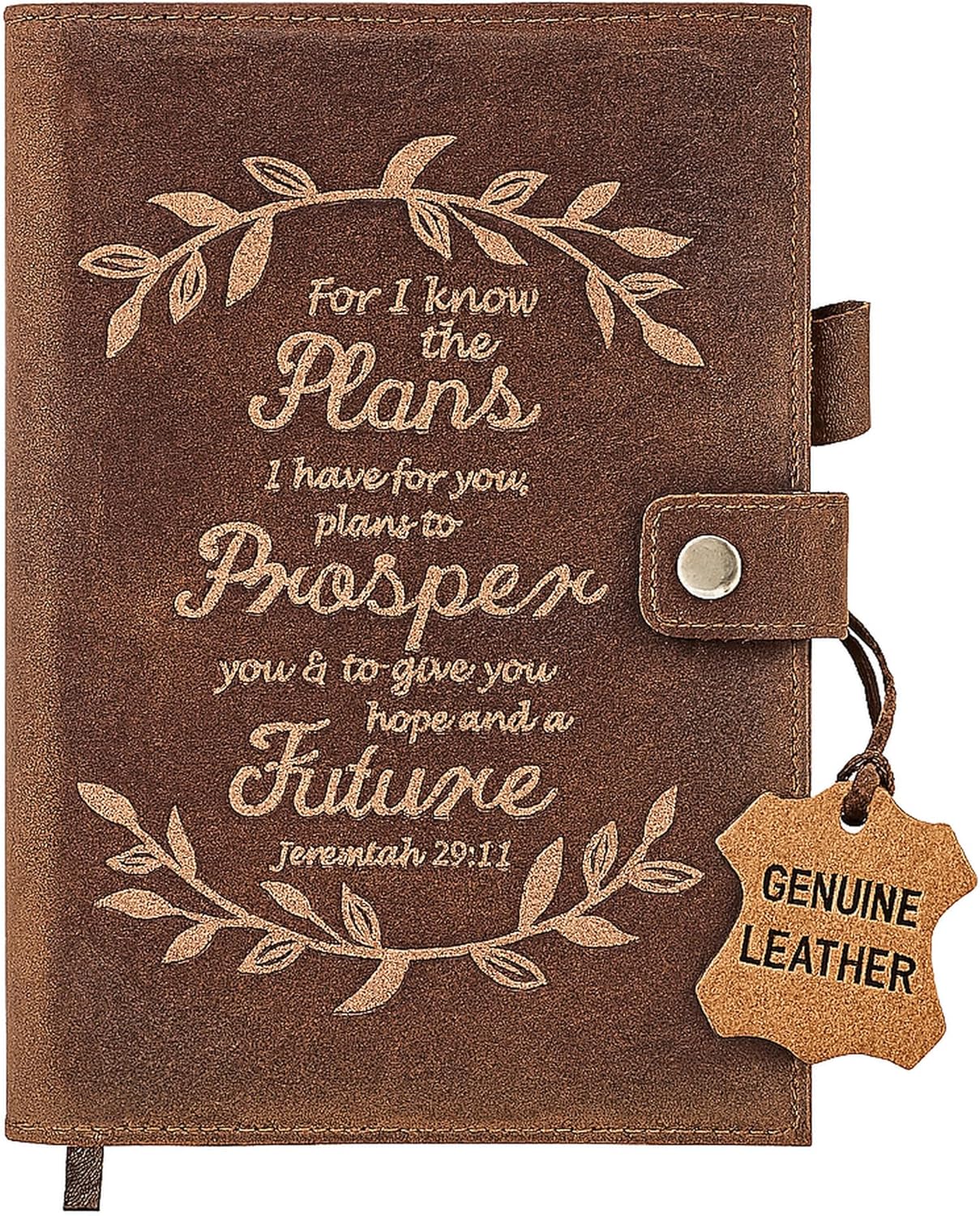 For I Know The Plans - Jeremiah 29 Leather Journal – Genuine Leather Christian Notebook | Bible Verse Faith Notepad for Women & Men | Graduation Gift, Prayer or Devotional Writing Journal